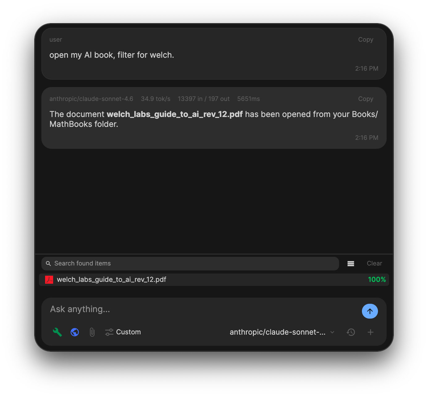 VaultRAG chat finding, filtering, and opening a file
