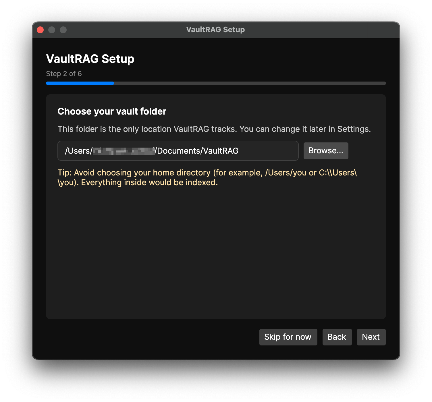 VaultRAG vault folder selection