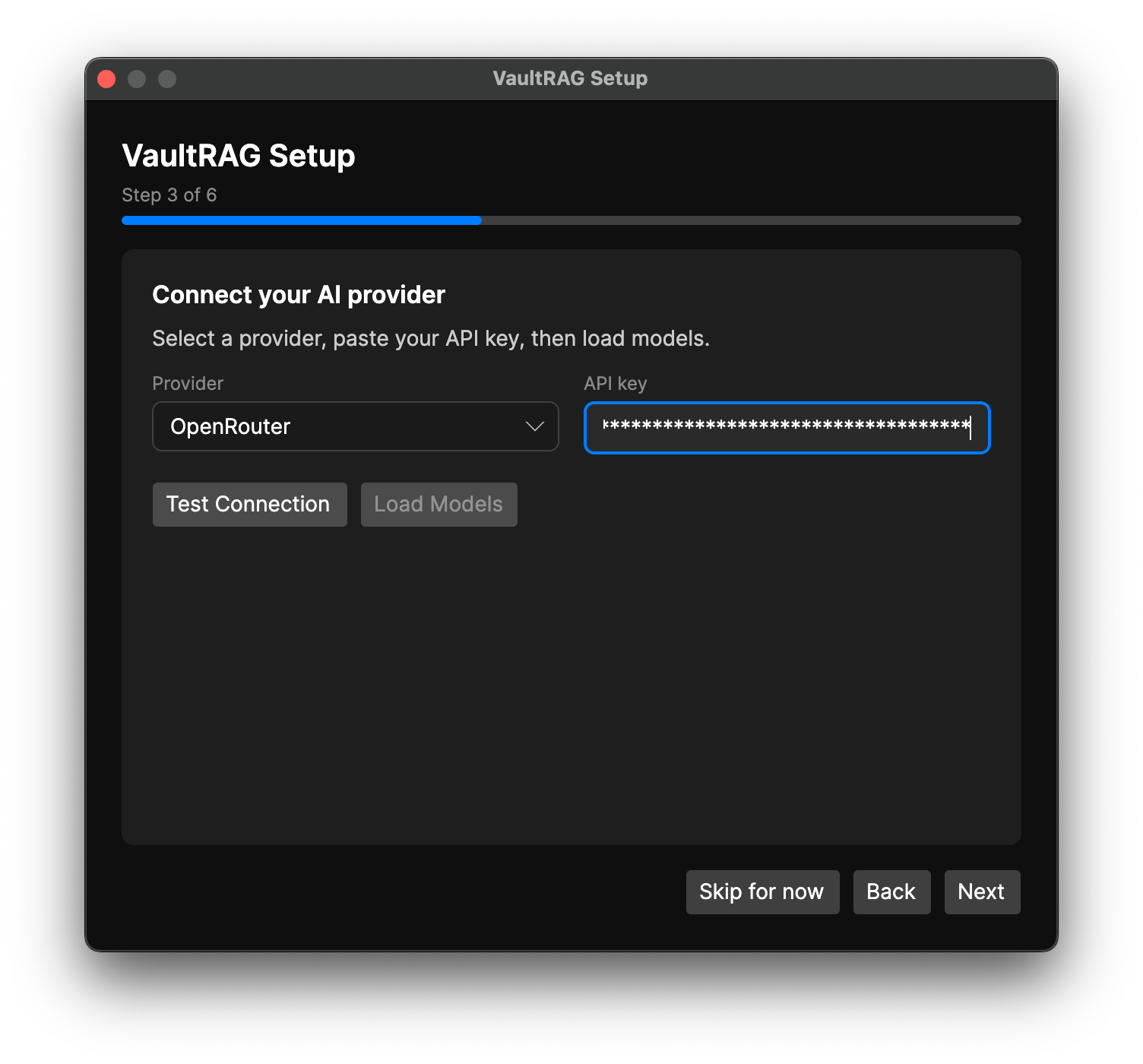 VaultRAG AI provider setup