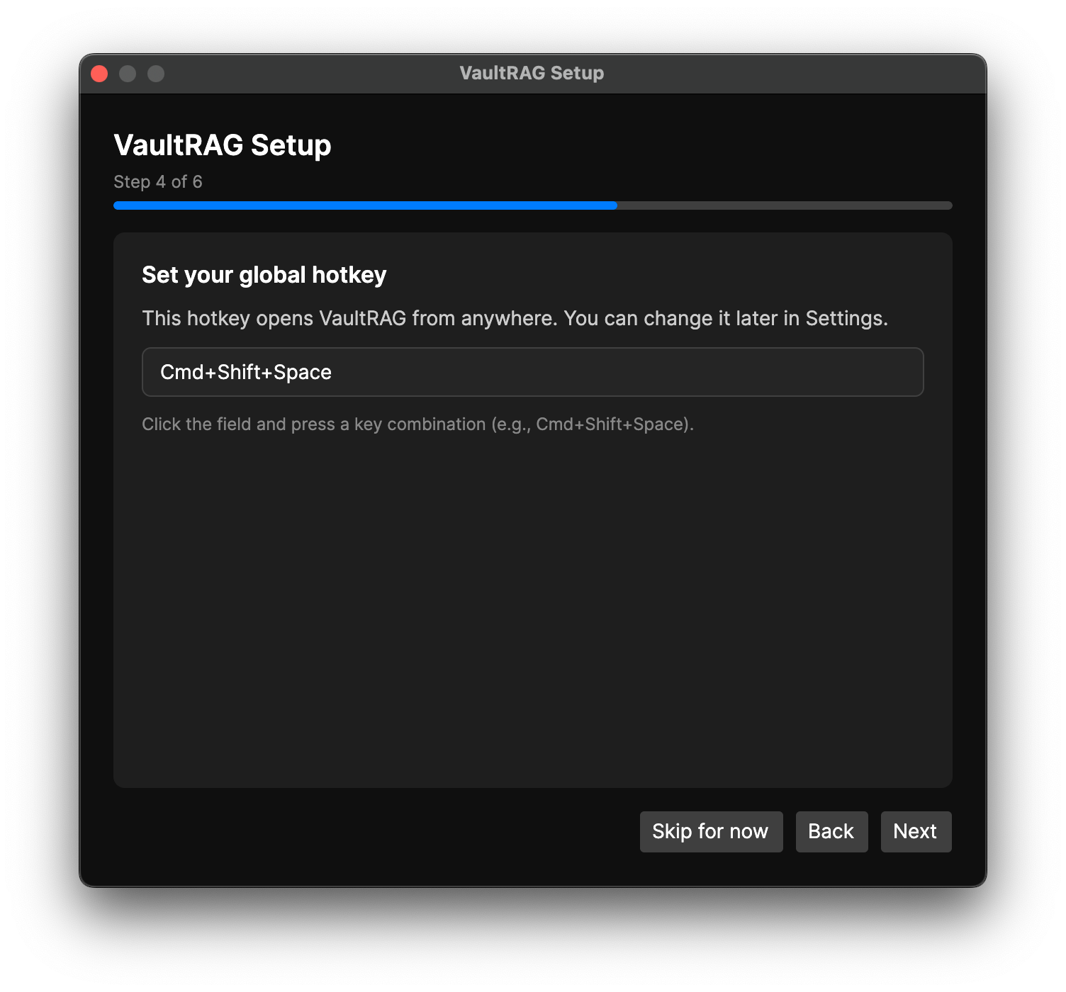 VaultRAG global hotkey setup
