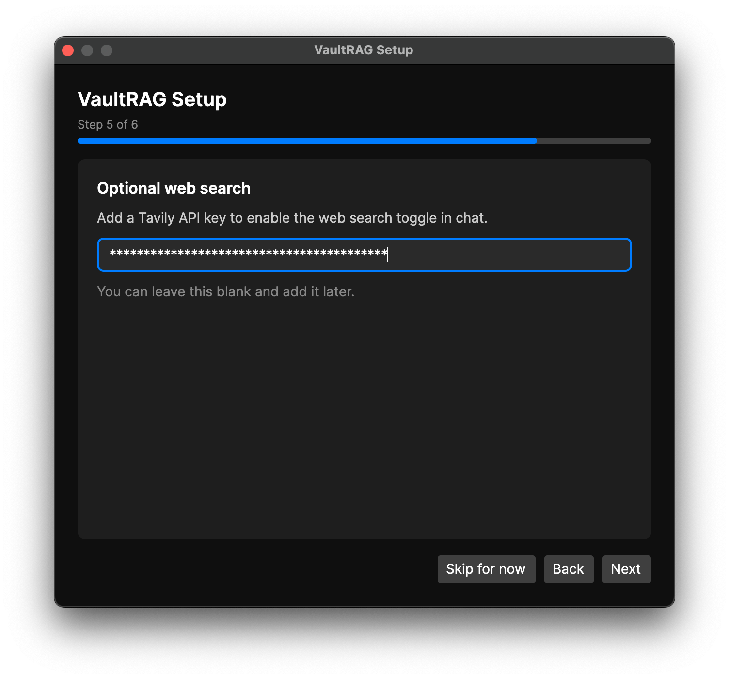 VaultRAG Tavily web search setup