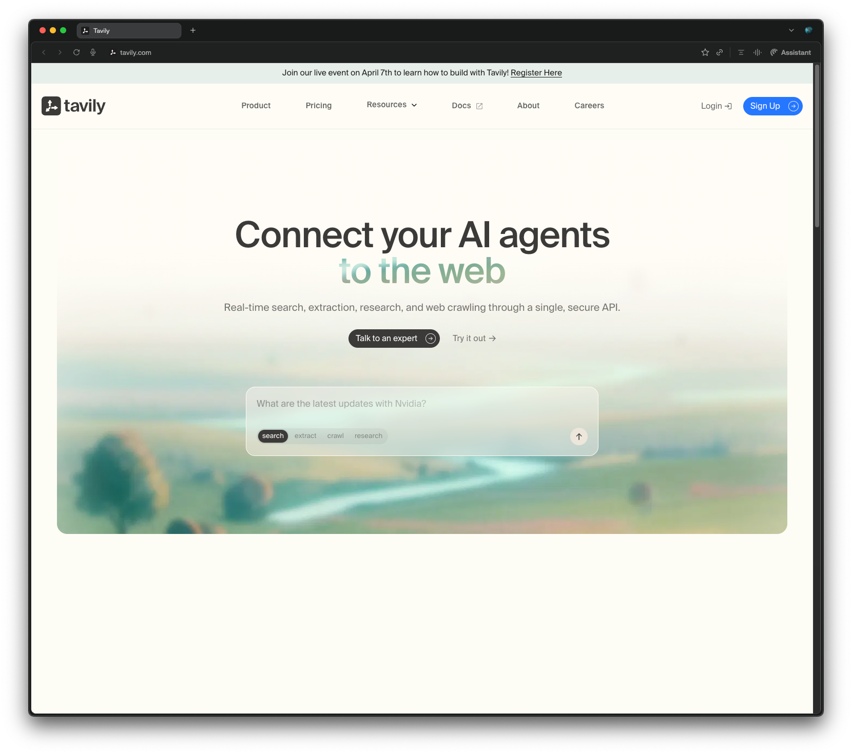 Tavily homepage