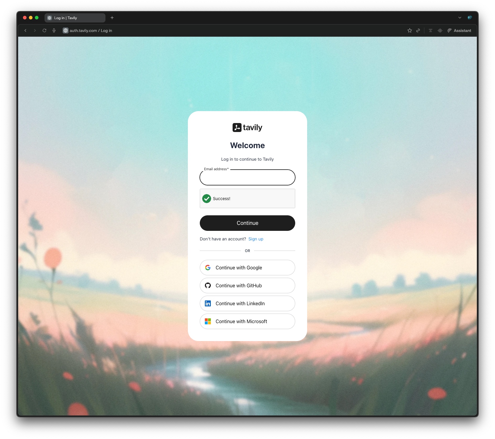 Tavily sign up page