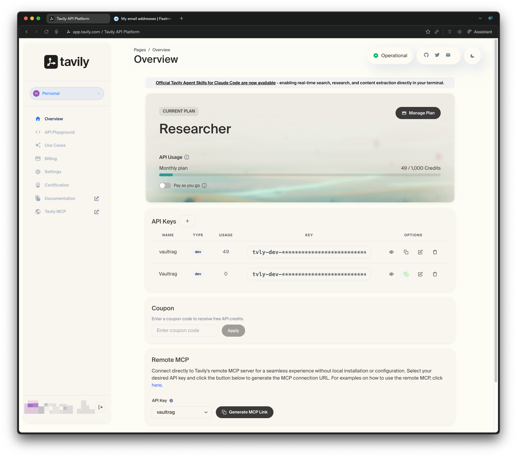Tavily usage and analytics